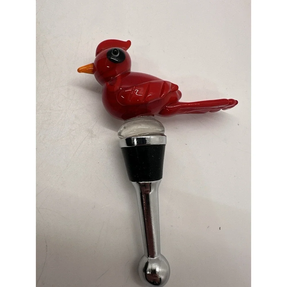 Cardinal Bird Wine Bottle Stopper Glass Red Bird Bar Gift New